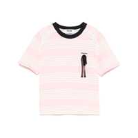 Tricouri Msgm White And Pink Striped Cotton T-Shirt With Bow Femei