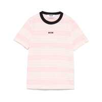 Tricouri Msgm White And Pink Striped Cotton T-Shirt With Logo Femei