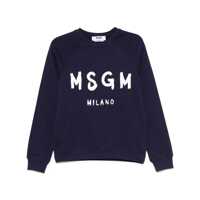 Pulovere Msgm Black Crewneck Sweatshirt With Logo Print Femei