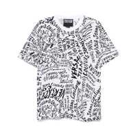 Tricouri Versace Jeans Couture White Cotton T-Shirt With Black Lettering Barbati