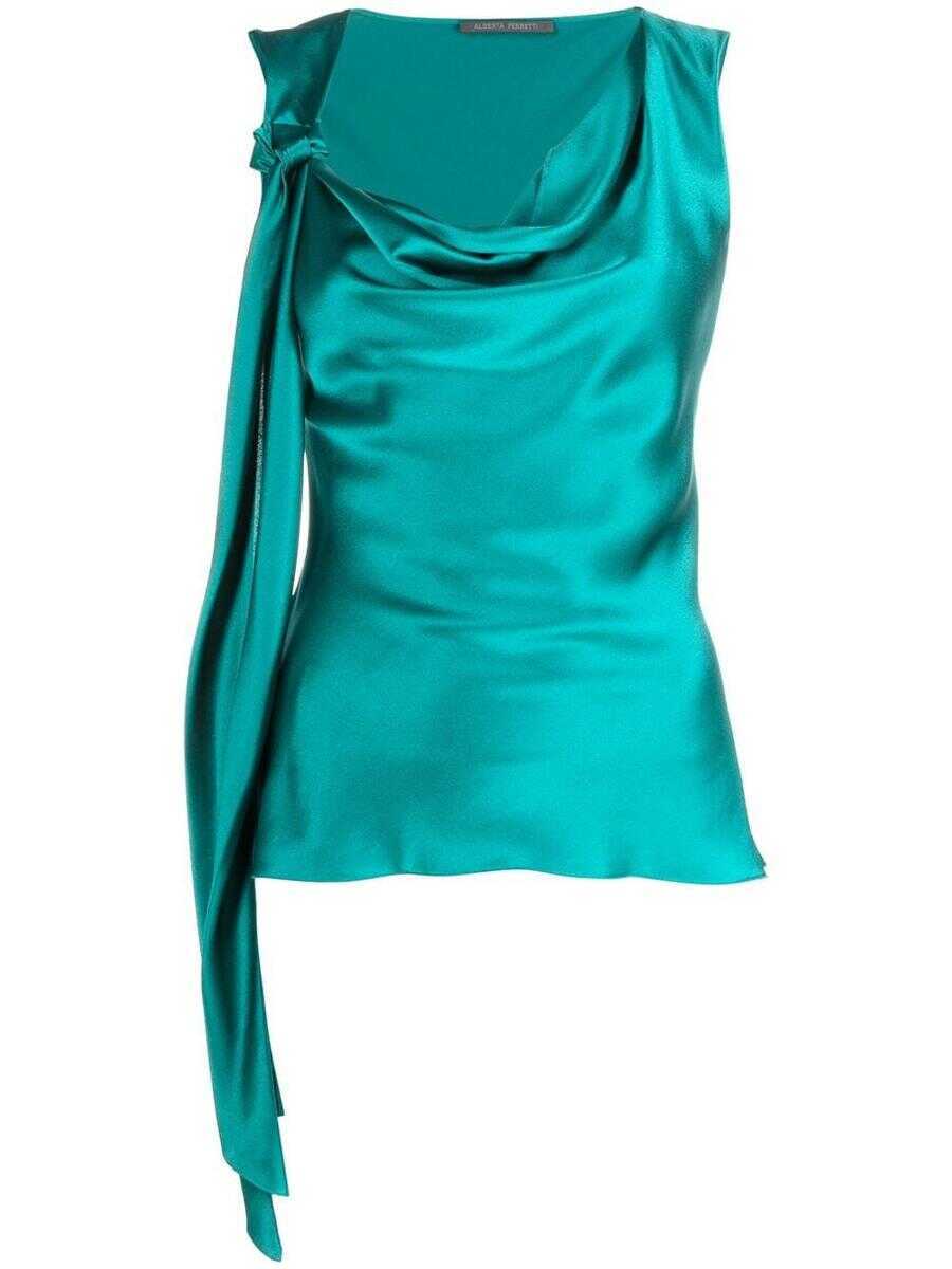 Topuri Alberta Ferretti Alberta Ferretti Sleeveless Knot Detail Top In Green Silk GREEN Femei (BM 16946307) 1
