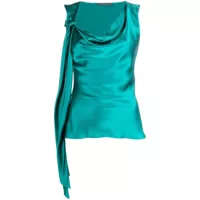 Topuri Alberta Ferretti Sleeveless Knot Detail Top In Green Silk Femei