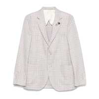 Geci Lardini Checked Single-Breasted Jacket In Beige Cotton And Linen Barbati
