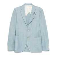 Geci Lardini Single-Breasted Jacket In Light Blue Linen And Wool Barbati