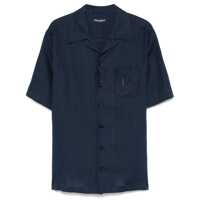Camasi Dolce & Gabbana Blue Linen Short-Sleeve Shirt With Pocket Barbati