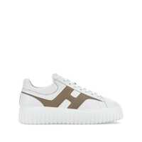 Sneakers Hogan H-Stripes Sneakers In White And Beige Leather Barbati