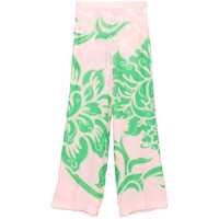 Pantaloni casual Etro White Trousers With Green Floral Design Femei