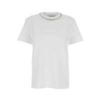Tricouri White Round Neck T-Shirt With Metallic Decorations In Cotton Woman Femei