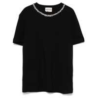 Tricouri Black Round Neck T-Shirt With Metallic Decorations In Cotton Woman Femei
