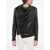 Balmain Front Draped Leather Jacket With Decentralized Zip Black