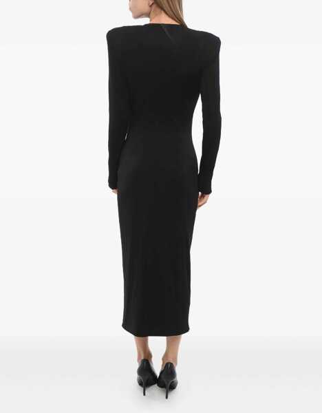 Rochii lungi Balmain Zipped Long Dress With Rhinestoned Bands Black Femei (BM 16974925) 2