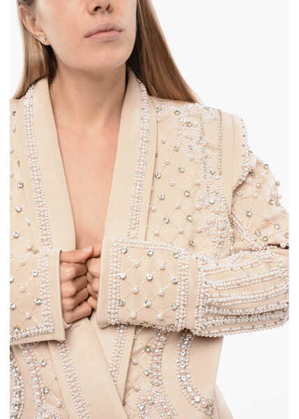 Sacouri Balmain Long Sleeved Blazer-Dress Embellished With Rhinestones And B Pink Femei (BM 16974928) 3