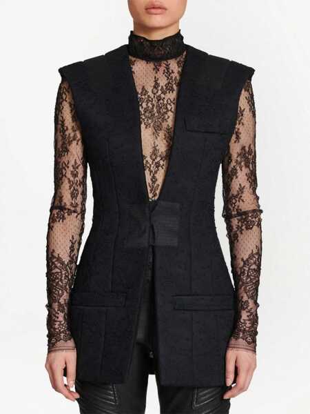 Veste casual Balmain Padded Lace Vest With Velcro Closure Black Femei (BM 16974934) 4