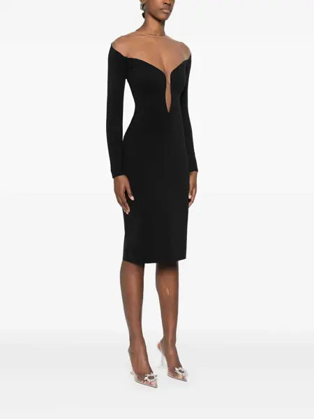 Rochii MUGLER Mugler Deep Neck Fit Midi Dress Clothing Black Femei (BM 16977258) 3