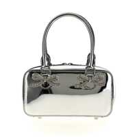 Genti de mana Self-Portrait 'Metallic Silver Leather Mini Tote' Handbag Femei