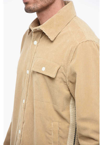 Camasi casual Palm Angels Corduroy Tape Overshirt With Contrasting Bands Beige Barbati (BM 16988366) 3
