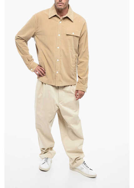 Camasi casual Palm Angels Corduroy Tape Overshirt With Contrasting Bands Beige Barbati (BM 16988366) 4