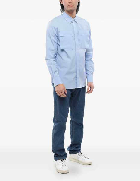 Camasi casual Alexander McQueen Cotton Shirt With Patch Breast-Pockets Light Blue Barbati (BM 16988485) 2
