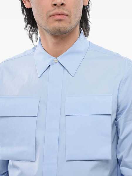Camasi casual Alexander McQueen Cotton Shirt With Patch Breast-Pockets Light Blue Barbati (BM 16988485) 4