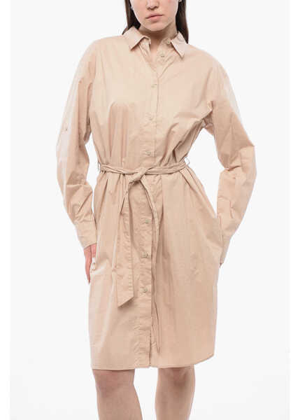 Rochii lungi Woolrich Belted Long Sleeved Shirt Dress Beige Femei (BM 16988530) 4