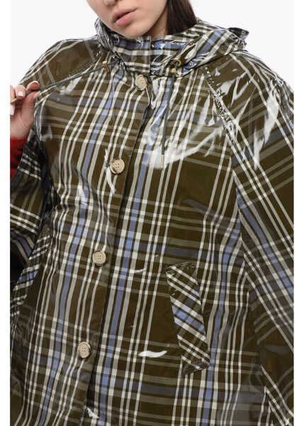 Jachete Woolrich Plaid Check Nylon Hawthorn Hooded Cape Military Green Femei (BM 16988542) 3