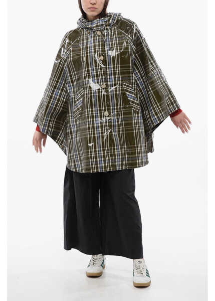 Jachete Woolrich Plaid Check Nylon Hawthorn Hooded Cape Military Green Femei (BM 16988542) 4