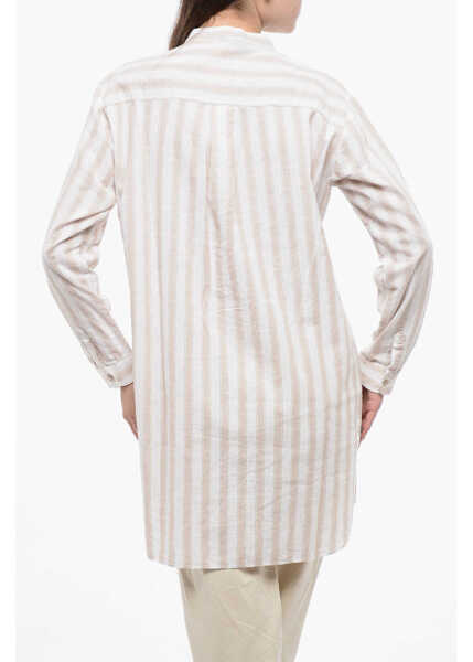 Bluze Woolrich Organic Cotton Blend Blouse With Front Pleat Beige Femei (BM 16988545) 2