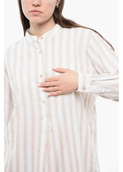 Bluze Woolrich Organic Cotton Blend Blouse With Front Pleat Beige Femei (BM 16988545) 3