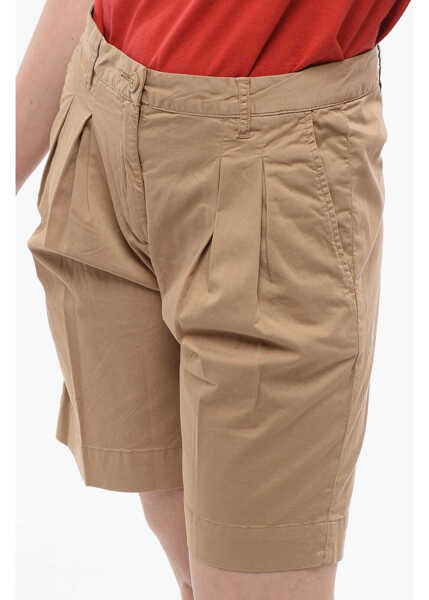 Pantaloni scurti Woolrich Double-Pleated Stretch Cotton Shorts With Belt Loops Beige Femei (BM 16988752) 3