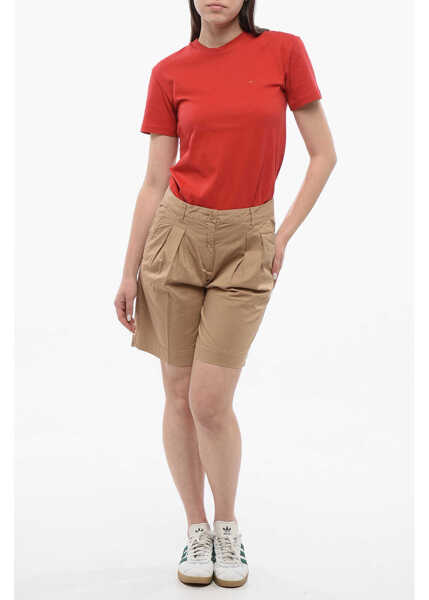 Pantaloni scurti Woolrich Double-Pleated Stretch Cotton Shorts With Belt Loops Beige Femei (BM 16988752) 4