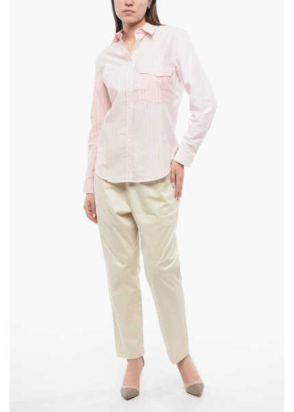 Camasi casual Woolrich Awning Striped Oxford Cotton Shirt With Breast-Pocket Orange Femei (BM 16988755) 4