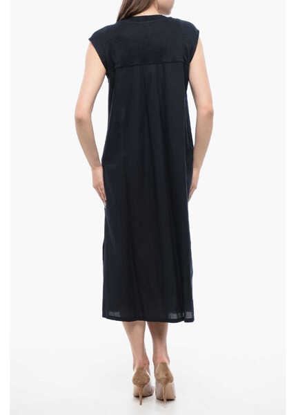 Rochii lungi Woolrich V-Neck Sleeveless Linen Dress Midnight Blue Femei (BM 16988758) 2