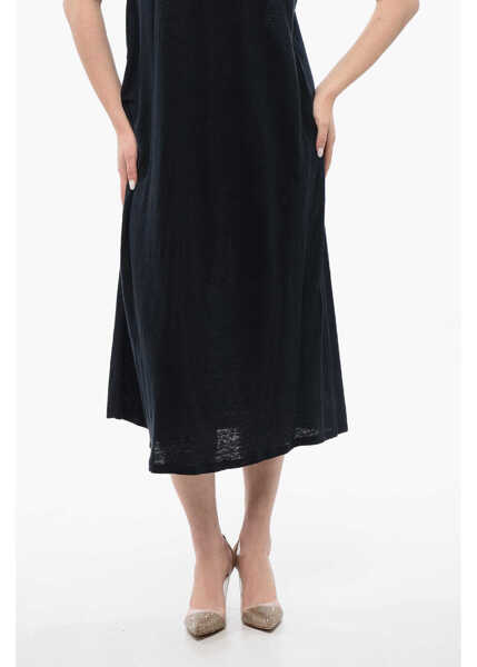 Rochii lungi Woolrich V-Neck Sleeveless Linen Dress Midnight Blue Femei (BM 16988758) 4
