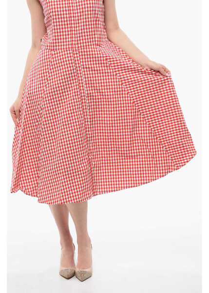 Rochii lungi Woolrich Archive Gingham Cotton Midi Shirt Dress Red Femei (BM 16989097) 4