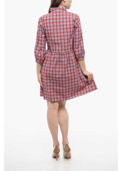 Rochii scurte Woolrich 3/4-Sleeved Plaid Check Cotton Chemisier Red Femei (BM 16989112) 2