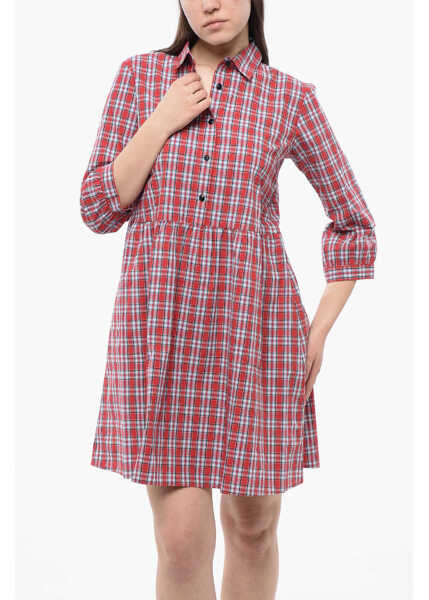 Rochii scurte Woolrich 3/4-Sleeved Plaid Check Cotton Chemisier Red Femei (BM 16989112) 4