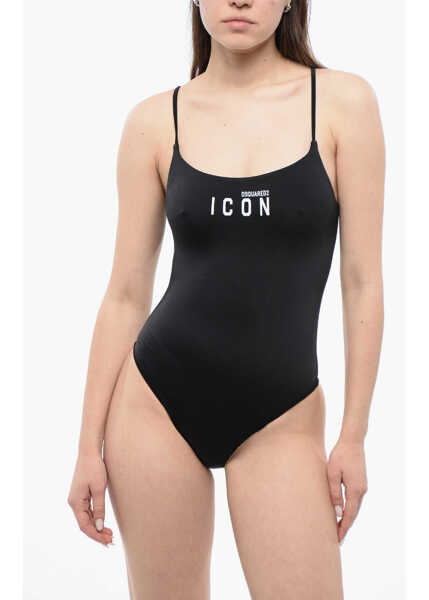 Costume de baie intregi DSQUARED2 Icon Solid Color One-Piece Swimsuit With Contrasting Logo Black Femei (BM 16989139) 1