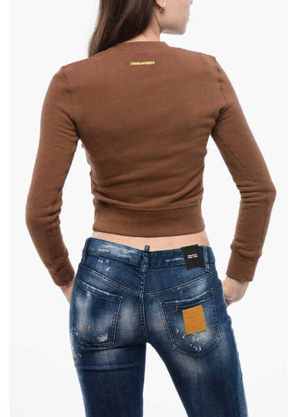 Bluze de trening DSQUARED2 Cropped Crew-Neck Sweatshirt With Print Brown Femei (BM 16989148) 2