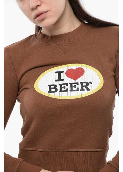 Bluze de trening DSQUARED2 Cropped Crew-Neck Sweatshirt With Print Brown Femei (BM 16989148) 3