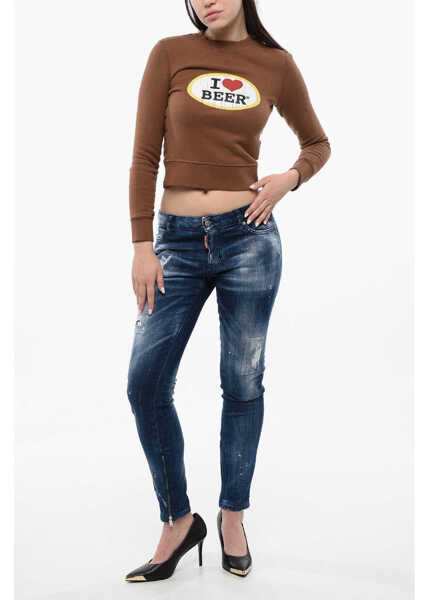 Bluze de trening DSQUARED2 Cropped Crew-Neck Sweatshirt With Print Brown Femei (BM 16989148) 4