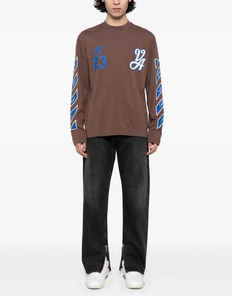Tricouri Off-White Printed Rain Drum Long Sleeved T-Shirt Brown Barbati (BM 16989172) 2