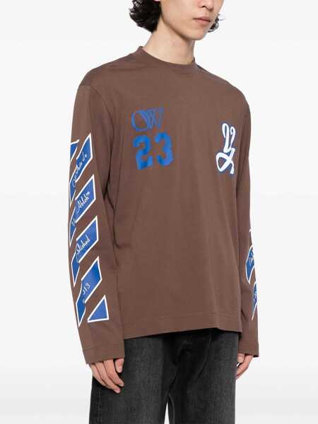 Tricouri Off-White Printed Rain Drum Long Sleeved T-Shirt Brown Barbati (BM 16989172) 3