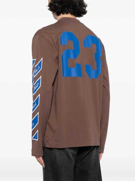 Tricouri Off-White Printed Rain Drum Long Sleeved T-Shirt Brown Barbati (BM 16989172) 4