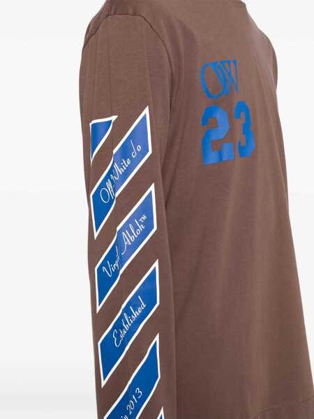 Tricouri Off-White Printed Rain Drum Long Sleeved T-Shirt Brown Barbati (BM 16989172) 5