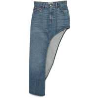 Fuste Blue Skirt With Logo Patch On The Rear And Diagonal One-Leg Cut In Denim Woman Femei
