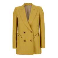 Sacouri 'Midday Sun' Yellow Double-Breasted Jacket With Peak Revers In Linen Woman Femei