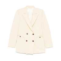 Sacouri 'Savannah' Beige Double-Breasted Jacket With Peak Revers In Linen And Silk Blend Woman Femei
