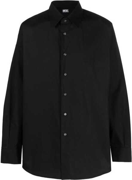 Camasi elegante Diesel Cotton Poplin S-Doubly-Plain Shirt With Tone On Tone Embroid Black Barbati (BM 17004646) 1