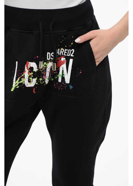 Pantaloni de trening DSQUARED2 Icon Fleeced Cotton Joggers With Patch Pocket Black Femei (BM 17004835) 3