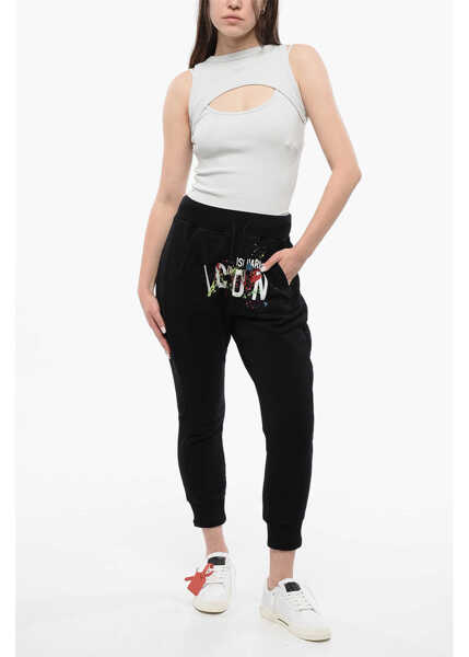 Pantaloni de trening DSQUARED2 Icon Fleeced Cotton Joggers With Patch Pocket Black Femei (BM 17004835) 4